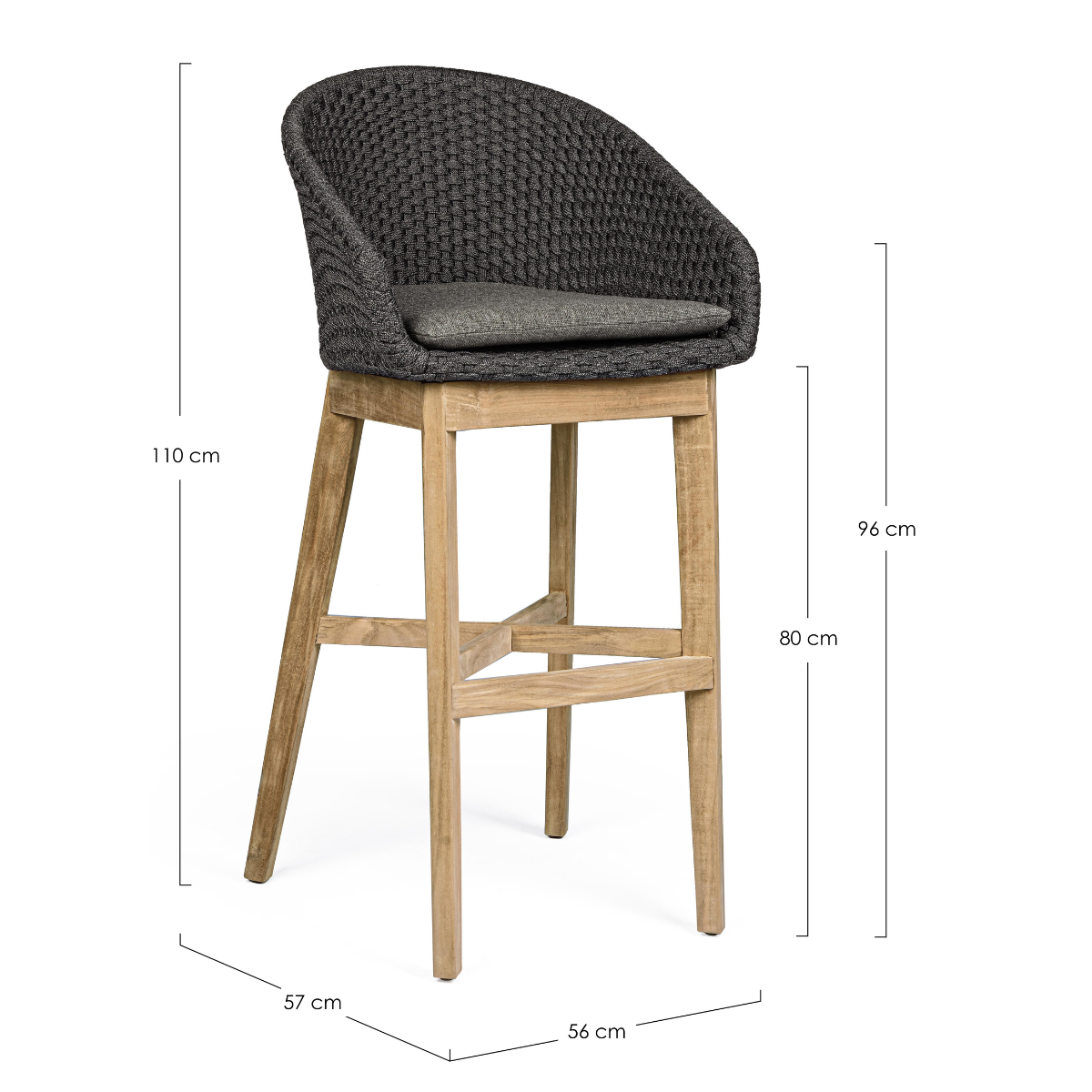 BT ZALUMA Grey elegant Polyrattan outdoor bar stool